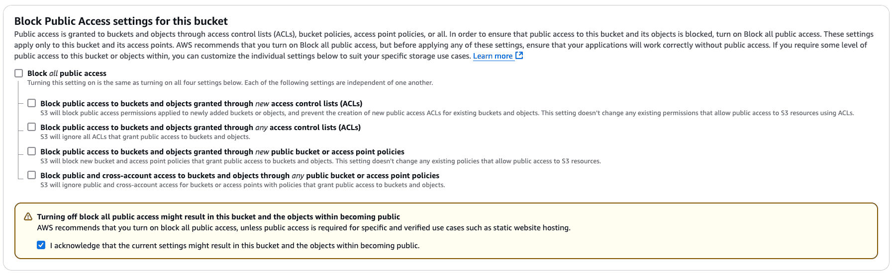 Public Access Settings